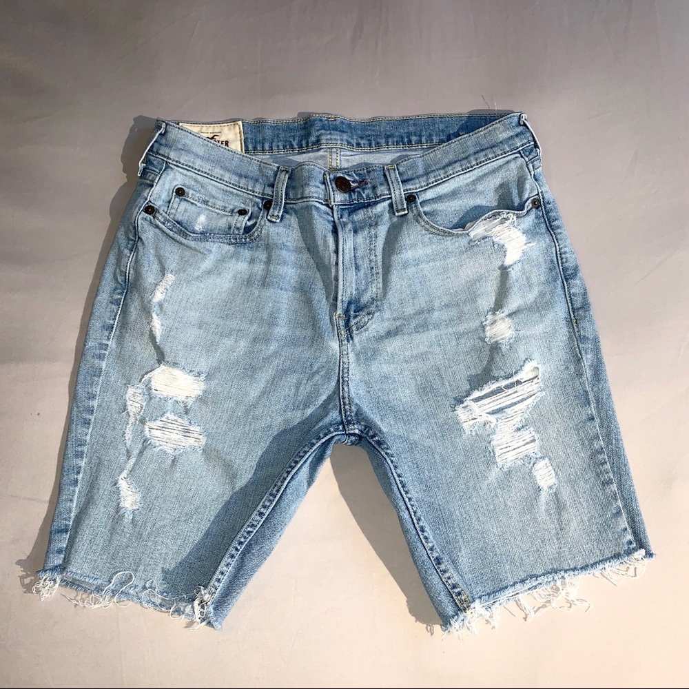 Hollister Raw Hem Distressed Light Denim Shorts